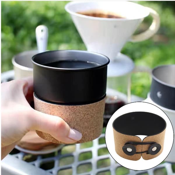 2 stk. Trækornlæder kaffekopdæksel Camping rustfrit stål