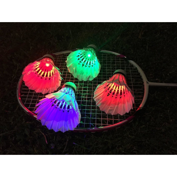 4stk Feather Badminton Sett Dark Night Glow Shuttlecock Fugler For