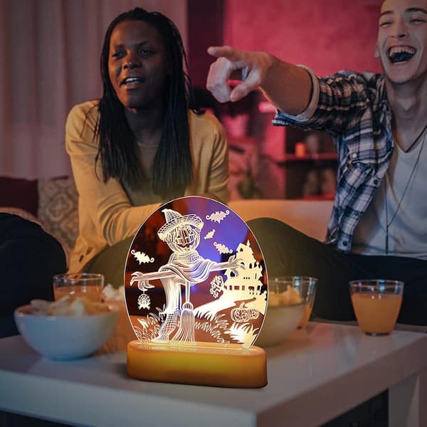 Halloween Bordlampe - Skelet Græskar Vognmand 3D LED Lys