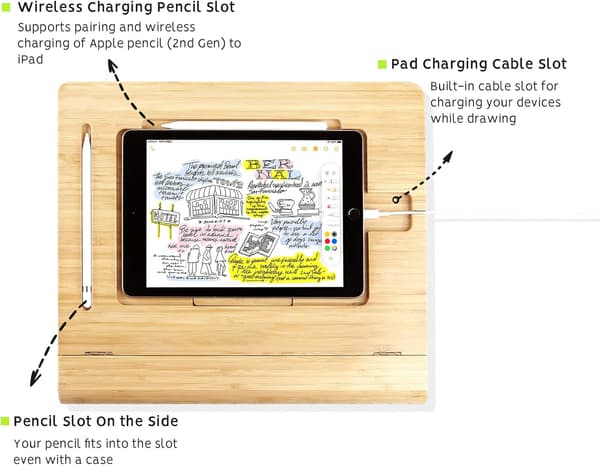 Tablet Stand Holder Justerbar Foldbar, Multi-Vinkel Bambus Træ