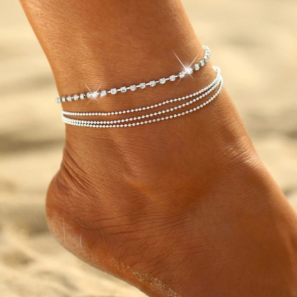 1 st (Silver) Lagerad Rhinestone Anklet Silver Crystal Ankle