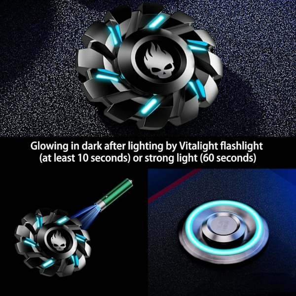 Svart kugghjul Fidget Spinner, färgglad glöd i mörkret, hög hastighet