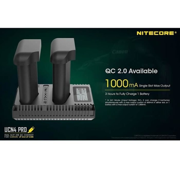 USB-lataaja - Nitecore - UCN4 PRO - Yhteensopiva Canon LP-E4 & LP-E4N - 1000 MA - LCD-näyttö