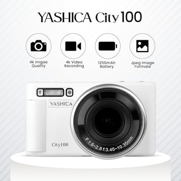 Digitalkamera - YASHICA - City100 - 13 til 72 MP - Video 4K - 4x zoom Vit