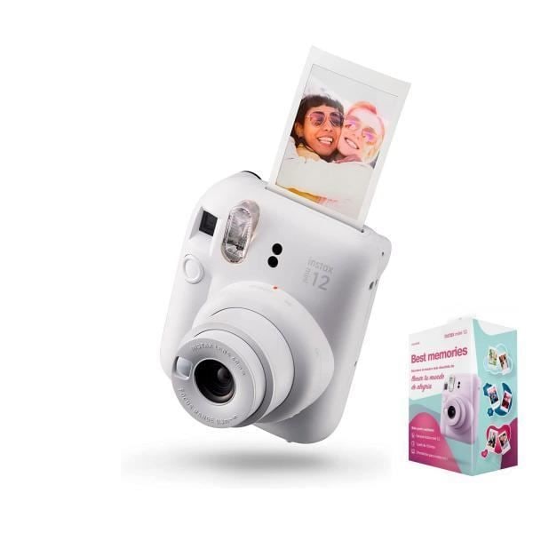 Kit parhaat muistot Fujifilm Instax Mini 12 -instant-kamera, valoisat valokuvat altistuksessa.