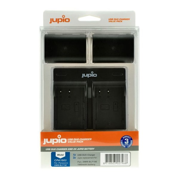 Jupio Kit: 2 x Kamera Akkua DMW-BLF19E 1860mAh + kaksois-USB-laturia