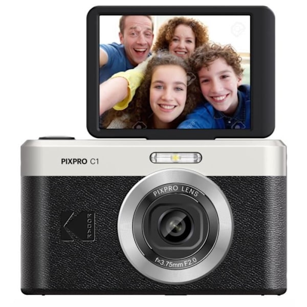 Kodak Pixpro C1 – Ultra-kompakt digital kamera, 13MP, 4X zoom, 2.8" LCD-skärm, LED-blixt, inbyggt batteri – Svart