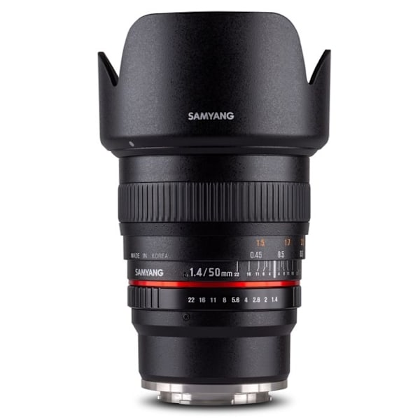 SAMYANG 50mm f/1.4 AS UMC-objektiv för Sony E - Bländare F/1.4 - Brännvidd 50 mm - Vikt 565g Svart