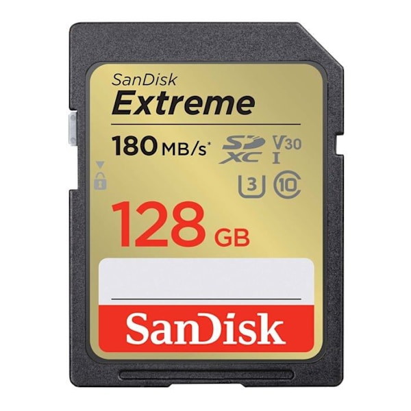 SANDISK Extreme 128GB SDXC-muistikortti 180MB/S 90MB/S UHS-I Class 10 U3 V30