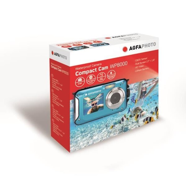 AGFA PHOTO Realishot WP8000 - Vedenkestävä digitaalikamera (HD-video, kaksois-LCD-näyttö, 16x digitaalinen zoom) - Sininen