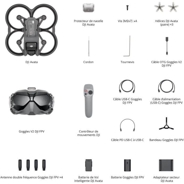 Drone DJI Avata Fly Smart Combo - 4K 50ips og 60ips - Sort Svart