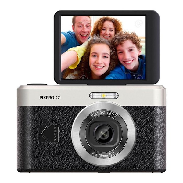 Kodak Pixpro C1 – Ultra-kompakt digital kamera, 13MP, 4X zoom, 2.8" LCD-skärm, LED-blixt, inbyggt batteri – Svart