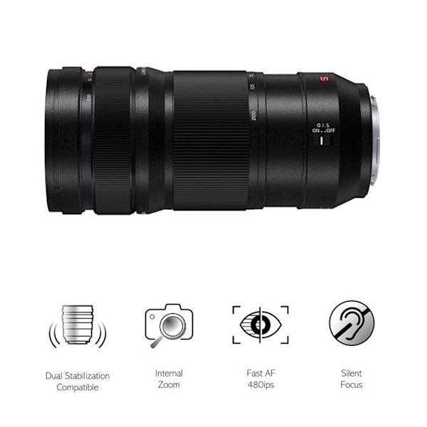 Panasonic Lumix S Pro 70-200mm F4.0 | Teleobjektiv S-R70200E (Zoom 200mm, Avdragbar ring, Dubbel stabilisering, Tropiskiserad) Svart