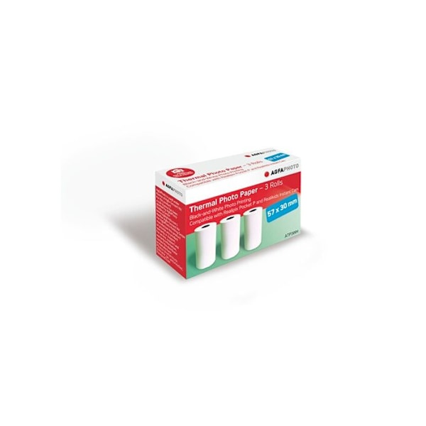 AGFA FOTO ATP3WH - Pack med 3 rullar termiskt papper 57x30 mm, svartvitt tryck - Kompatibel med Realipix Pocket, Realikids Instant