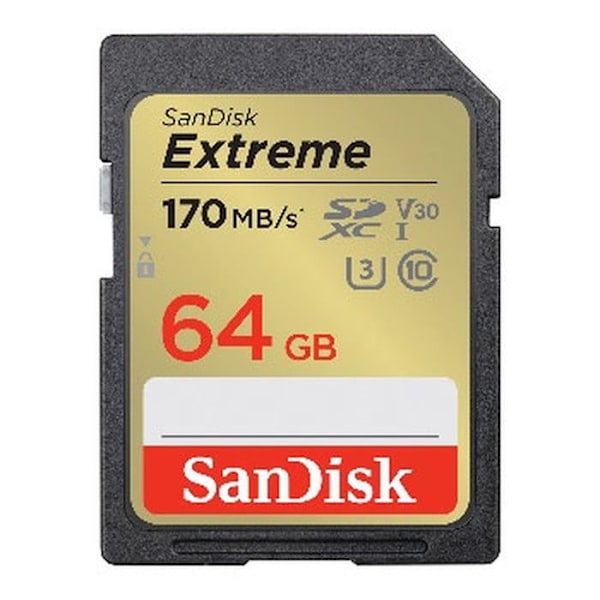 SDXC-muistikortti - SANDISK - Extreme 64GB - 170MB/S - 80MB/S - UHS-I Class 10 U3 V30