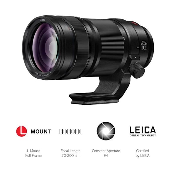 Panasonic Lumix S Pro 70-200mm F4.0 | Teleobjektiv S-R70200E (Zoom 200mm, Frikoblingsring, Dobbelt Stabilisering, Tropicaliseret) Sort