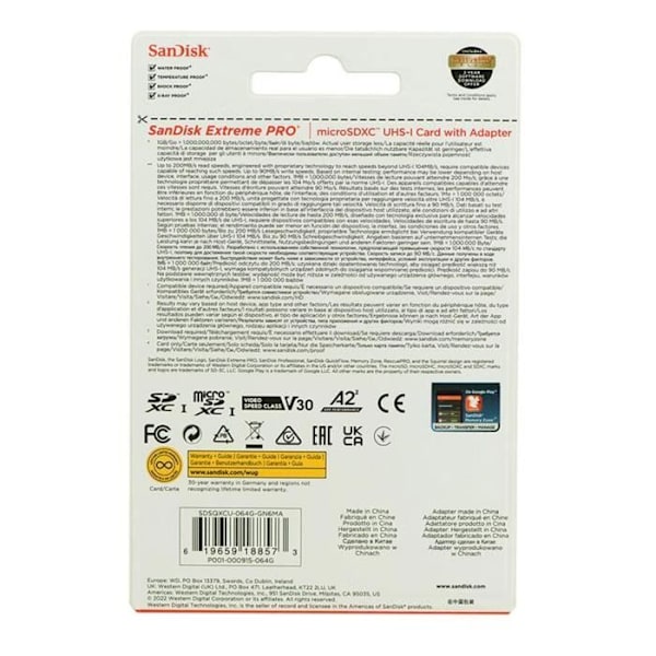 SanDisk Extreme Pro microSDXC 64GB Class 10 UHS-I U3 V30 200MB/s A2-muistikortti