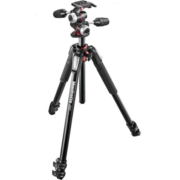 Trépied Manfrotto 055 - 3 sektioner aluminium + 3D kuglehoved - Maksimal vægt 8 kg - Indbygget vaterpas