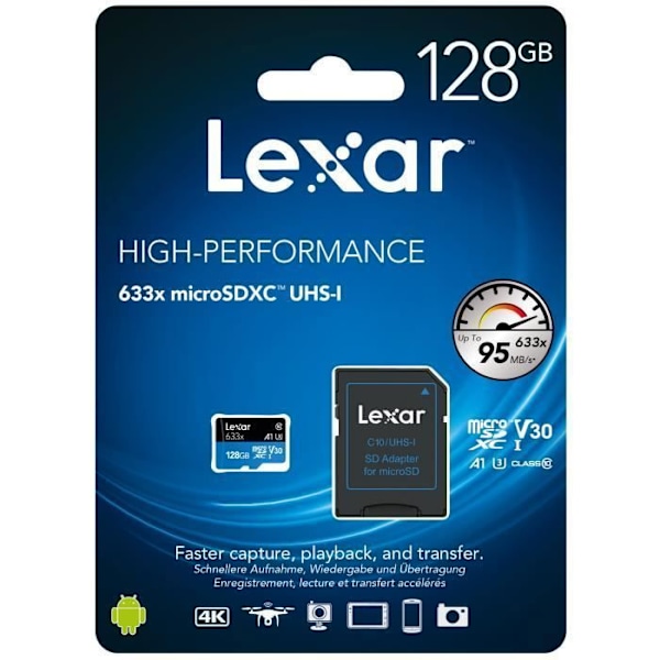 128 GB Lexar högpresterande 633x microSDXC UHS-I minneskort
