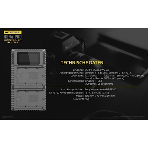 USB-lader Nitecore USN4 PRO til Sony-kameraer