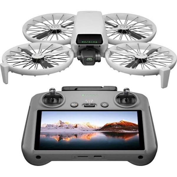 Drone kamera - DJI - Flip (DJI RC 2) (GL) - Foldbar propellerbeskyttelse - AI-efterfølgning - CMOS 1/1,3" - 4K/60 fps HDR - 31 min flyvetid Sort, Hvid