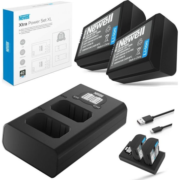 Newell - NL3006 - Akku DL-USB-C lataussetti ja kaksi NP-FW50 Sony -akkua.