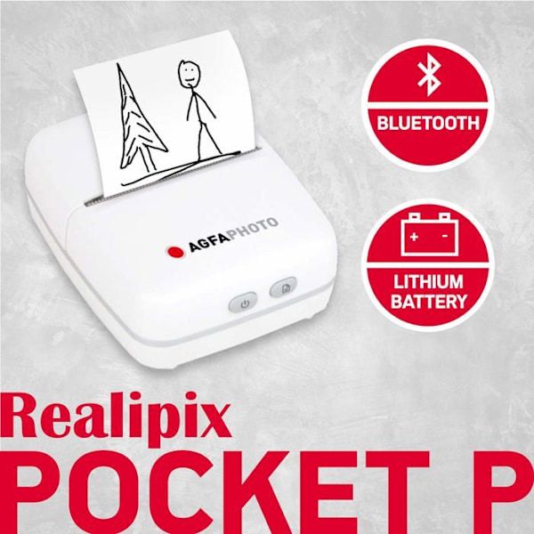 AGFA PHOTO Realipix Pocket P - kannettava lämpövalokuvatulostin (musteeton mustavalkotulostus, Bluetooth, akku