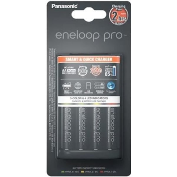 Lader og genopladelige batterier - ENELOOP - Hurtig lader 2 timer - 4 LR6 2500 mAh - Sort - Indendørs Sort