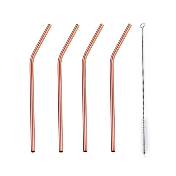 4-pack metallsugrör samt diskborste, Återanvändbara Rosé