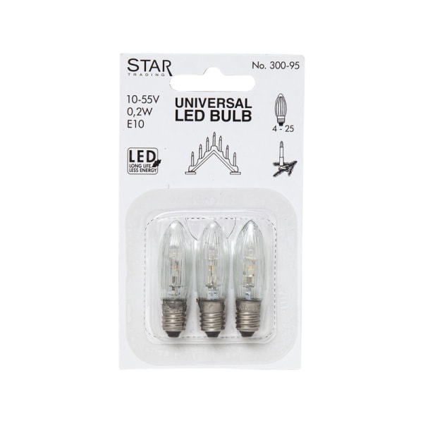 Strömsnåla 3-pack LED-lampa klassisk räfflad stil E10, 10-55v