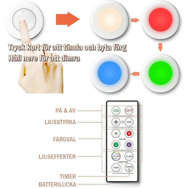 6 Trådlösa LED-lampor 16 färger RGBW Timer o Fjärr