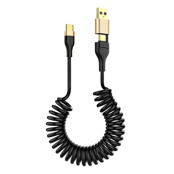 2i1 SnabbLaddkabel-Spiral USB-A och USB-C i samma kabel. 1.6 m