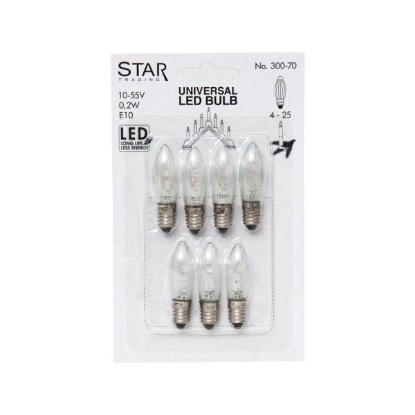 7-pack Klassisk universal LED-lampa för Adventstakar E10 10-55V