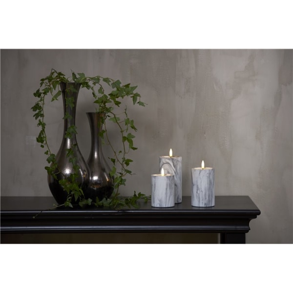 Tungt Elegant LED 15cm Blockljus FLAMME MARBLE i marmor-betong