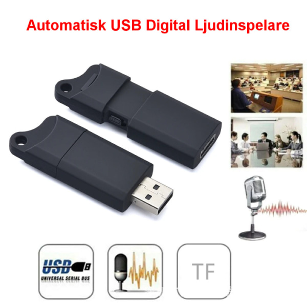 Automatisk USB Spion-Ljudinspelare Diktafon Bug 32GB minne