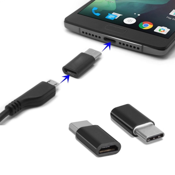 Adapterkontakt micro-USB (hona) till USB-C (hane) Svart