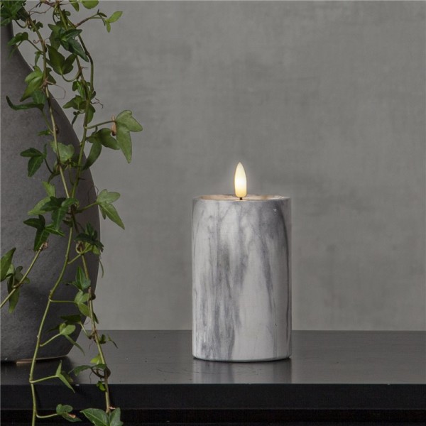 Tungt Elegant LED 15cm Blockljus FLAMME MARBLE i marmor-betong