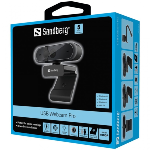 Webbkamera Sandberg Pro för online-studie-möten mm 1080p stere