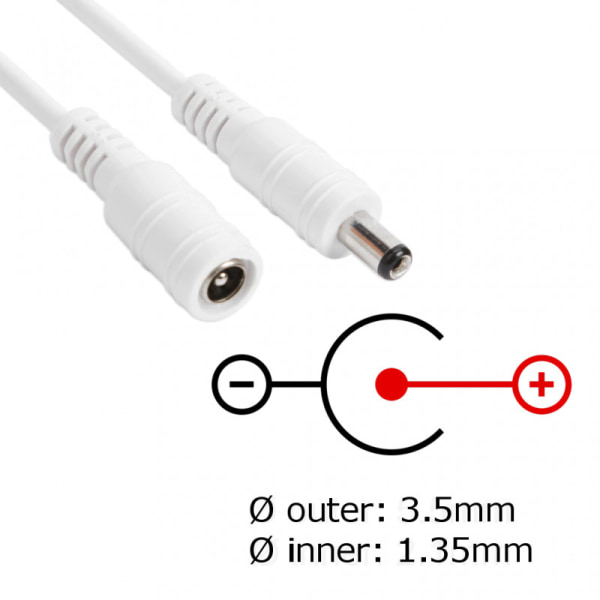 DC 3.5mm power förlängningskabel 3 meter VIT