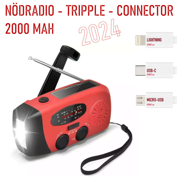 Nödradio Delux 2000mAh Powerbank Dynamo VevRadio Solcell  3-USB