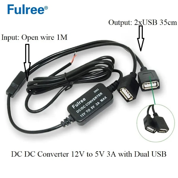 Fast USB-installation 12v till 2xUSB-A för bil, båt mm