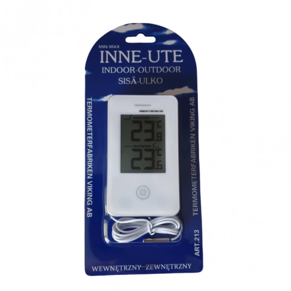 Digital termometer som mäter temperaturen både inne och ute.