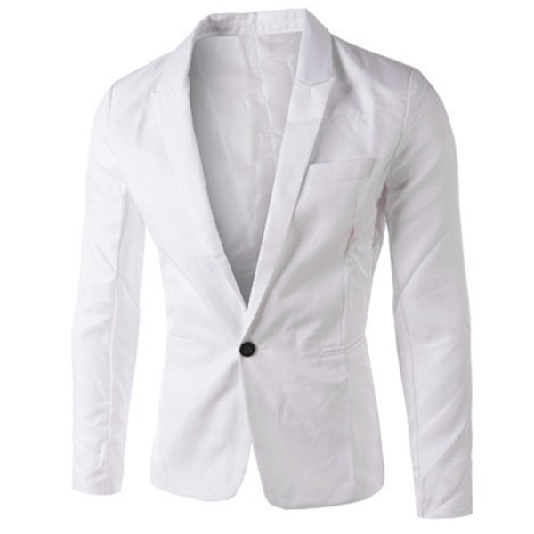 Herr Slim Fit En Knapp Solid Blazer Business Casual Kostym Rock white white XL
