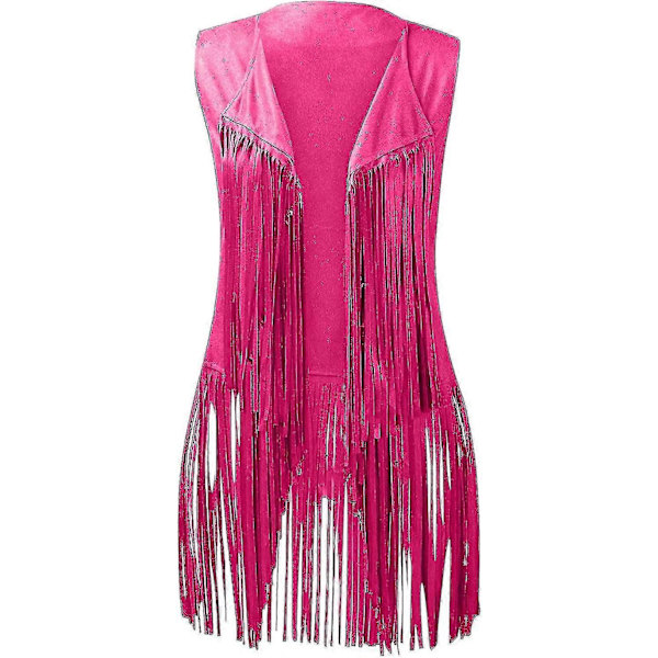 70-tals toppar för kvinnor denimskjorta disco fransväst jacka - perfekt Hot Pink 3 Hot Pink 3 M