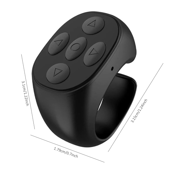 Trådløs Bluetooth-ring for fingertupprulling, fjernkontroll for telefonapp, sidevender Black