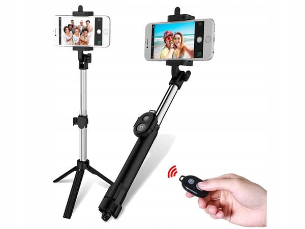 Selfiestang / tripod mobilstativ med bluetooth fjernkontroll Black Svart