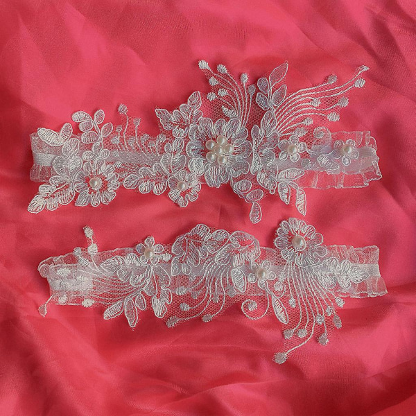 Kvinnors handgjorda blommiga spetsnät applikation lårringar set imitation pärla pärlbroderade