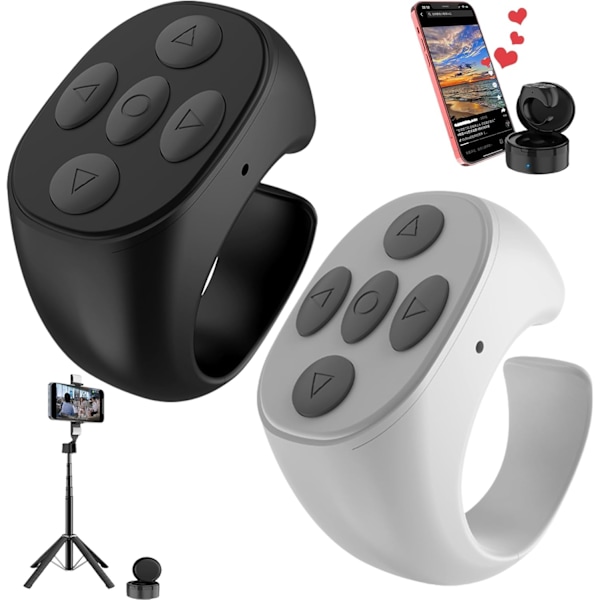Trådløs Bluetooth-ring for fingertupprulling, fjernkontroll for telefonapp, sidevender White