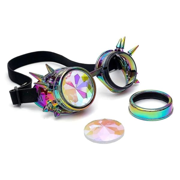 Vintage Rainbow Crystal Bling Briller Kalejdoskop Goth Nitter Kalejdoskop Steampunk Goggles