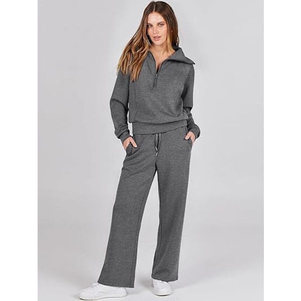 Dam 2-delad träningsdräkt Set, Rymlig Loungewear, Spårningsdräkt Grey Grey S